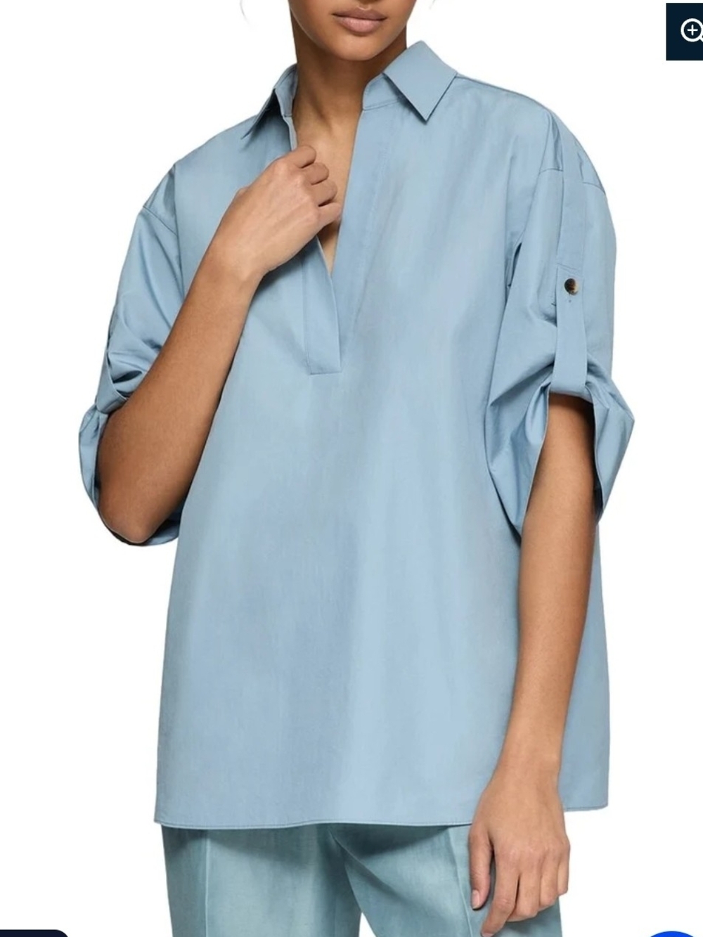 Lafayette 148 New York Women’s tab Sleeve popover shirt Cotton Button Blouse XS